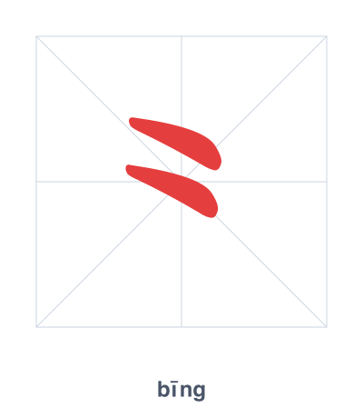 Stroke order practice for ⺀ - bīng