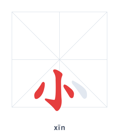Stroke order practice for ⺗ - xīn