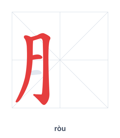 Stroke order practice for ⺼ - ròu
