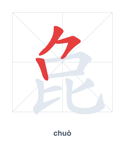 Stroke order practice for 㲋 - chuò