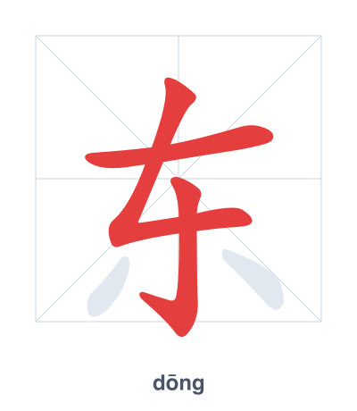 Stroke order practice for 东 - dōng