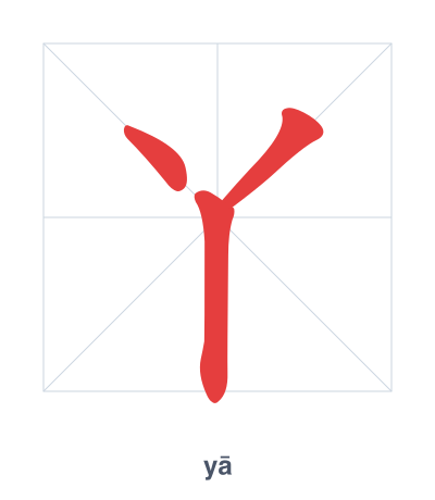 Stroke order practice for 丫 - yā