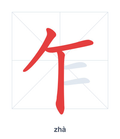 Stroke order practice for 乍 - zhà