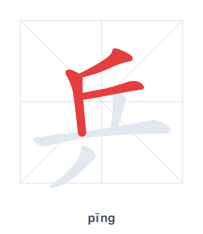 Stroke order practice for 乒 - pīng