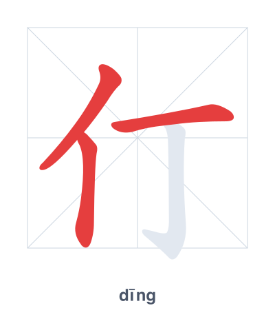 Stroke order practice for 仃 - dīng