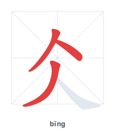 Stroke order practice for 仌 - bīng