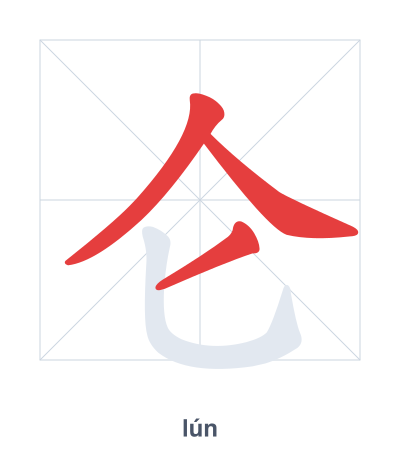 Stroke order practice for 仑 - lún