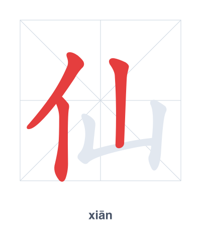 Stroke order practice for 仙 - xiān