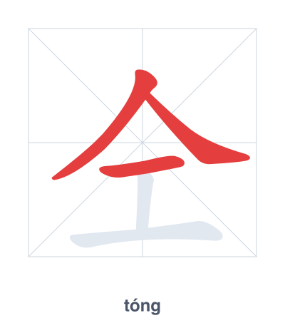 Stroke order practice for 仝 - tóng