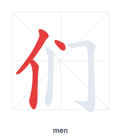 Stroke order practice for 们 - men