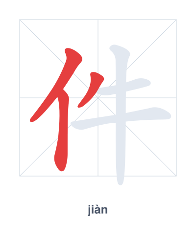 Stroke order practice for 件 - jiàn