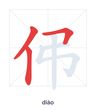 Stroke order practice for 伄 - diào