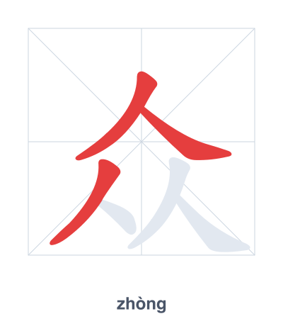 Stroke order practice for 众 - zhòng