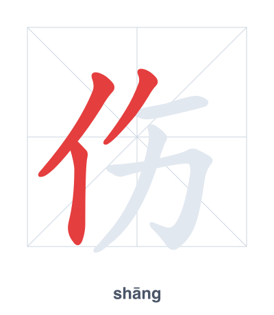 Stroke order practice for 伤 - shāng