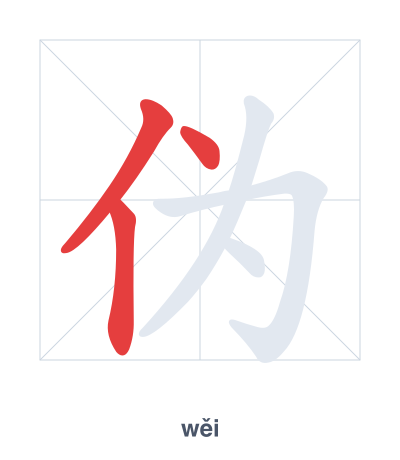 Stroke order practice for 伪 - wěi
