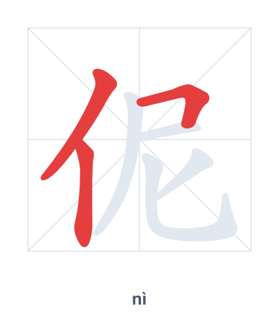 Stroke order practice for 伲 - nì