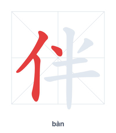 Stroke order practice for 伴 - bàn