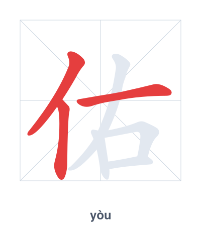 Stroke order practice for 佑 - yòu