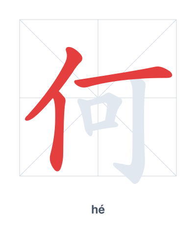 Stroke order practice for 何 - hé