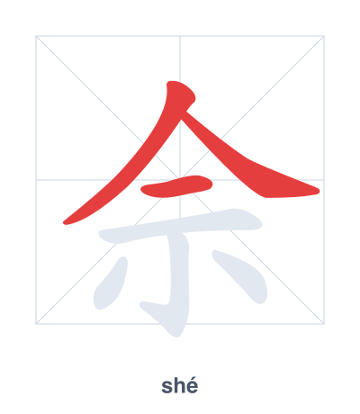 Stroke order practice for 佘 - shé