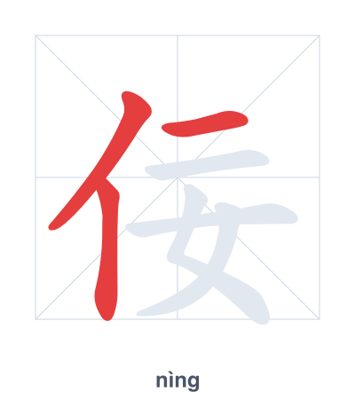 Stroke order practice for 佞 - nìng