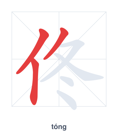 Stroke order practice for 佟 - tóng