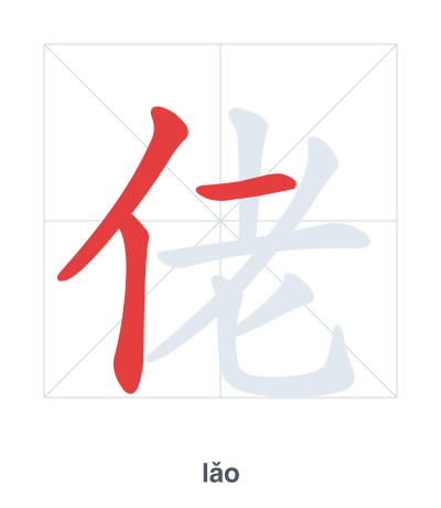 Stroke order practice for 佬 - lǎo