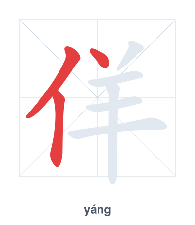 Stroke order practice for 佯 - yáng