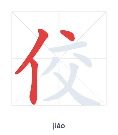 Stroke order practice for 佼 - jiǎo