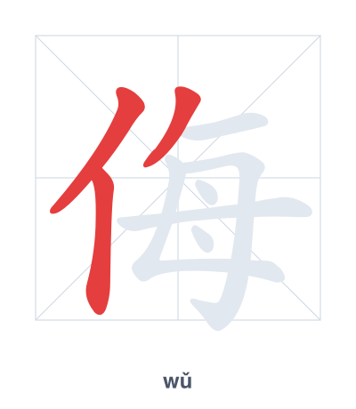 Stroke order practice for 侮 - wǔ