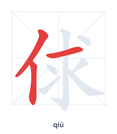 Stroke order practice for 俅 - qiú
