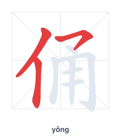 Stroke order practice for 俑 - yǒng