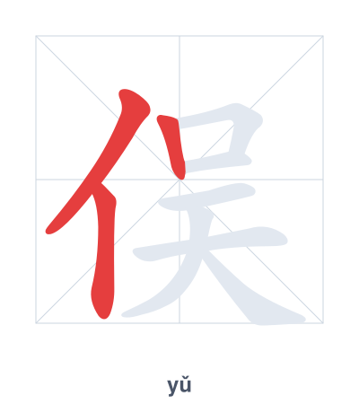 Stroke order practice for 俣 - yǔ