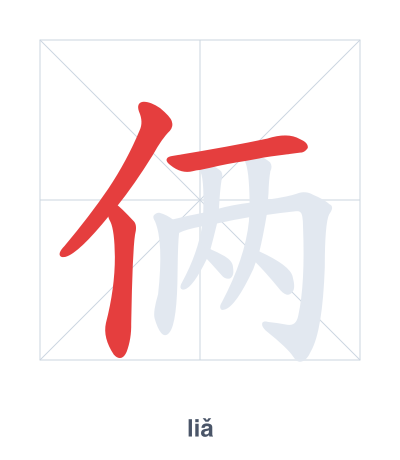 Stroke order practice for 俩 - liǎ