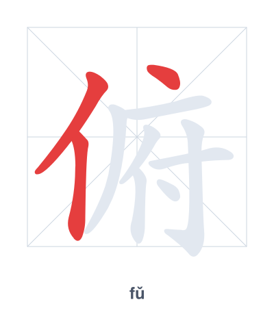 Stroke order practice for 俯 - fǔ