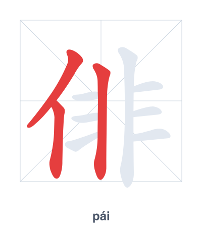 Stroke order practice for 俳 - pái