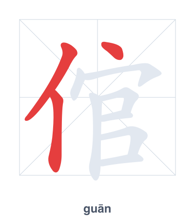 Stroke order practice for 倌 - guān