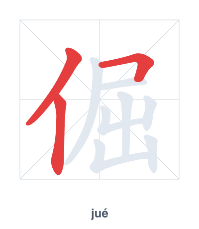 Stroke order practice for 倔 - jué