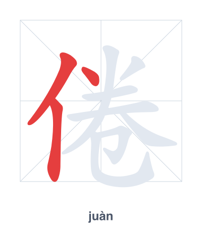 Stroke order practice for 倦 - juàn