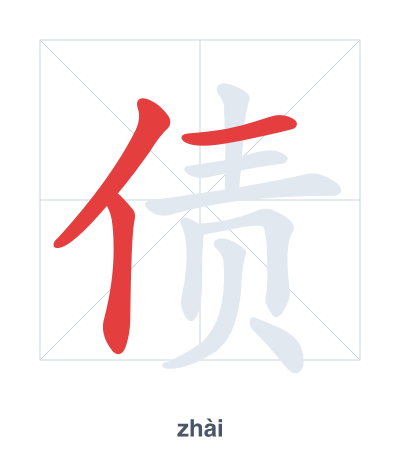Stroke order practice for 债 - zhài