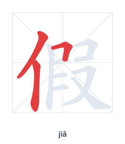 Stroke order practice for 假 - jiǎ