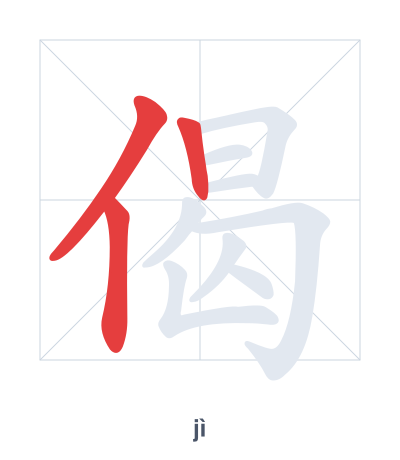 Stroke order practice for 偈 - jì