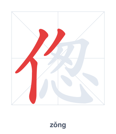 Stroke order practice for 偬 - zǒng