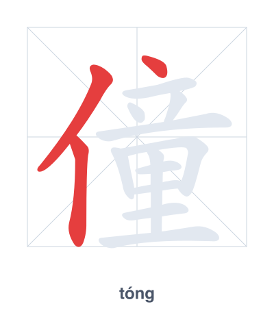 Stroke order practice for 僮 - tóng