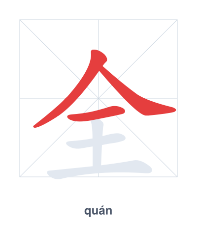 Stroke order practice for 全 - quán