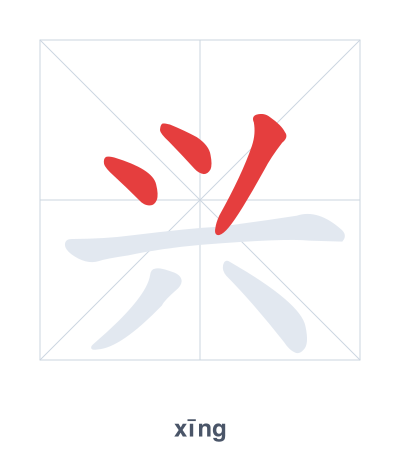 Stroke order practice for 兴 - xīng