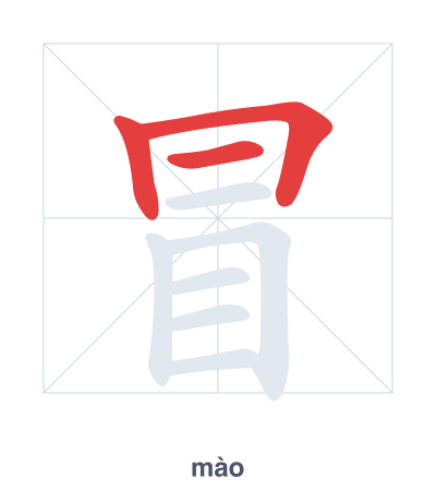 Stroke order practice for 冒 - mào