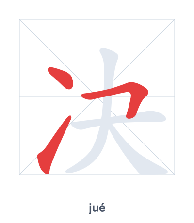 Stroke order practice for 决 - jué