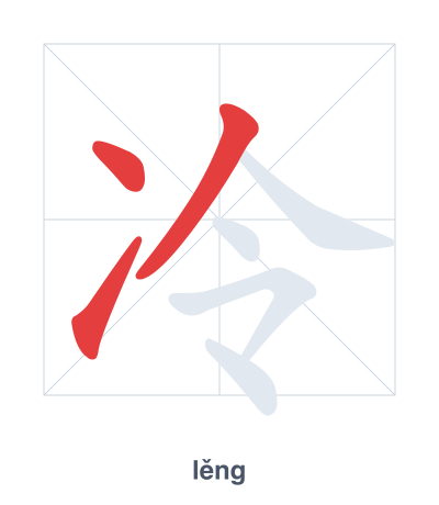 Stroke order practice for 冷 - lěng