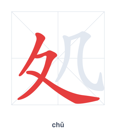 Stroke order practice for 処 - chǔ